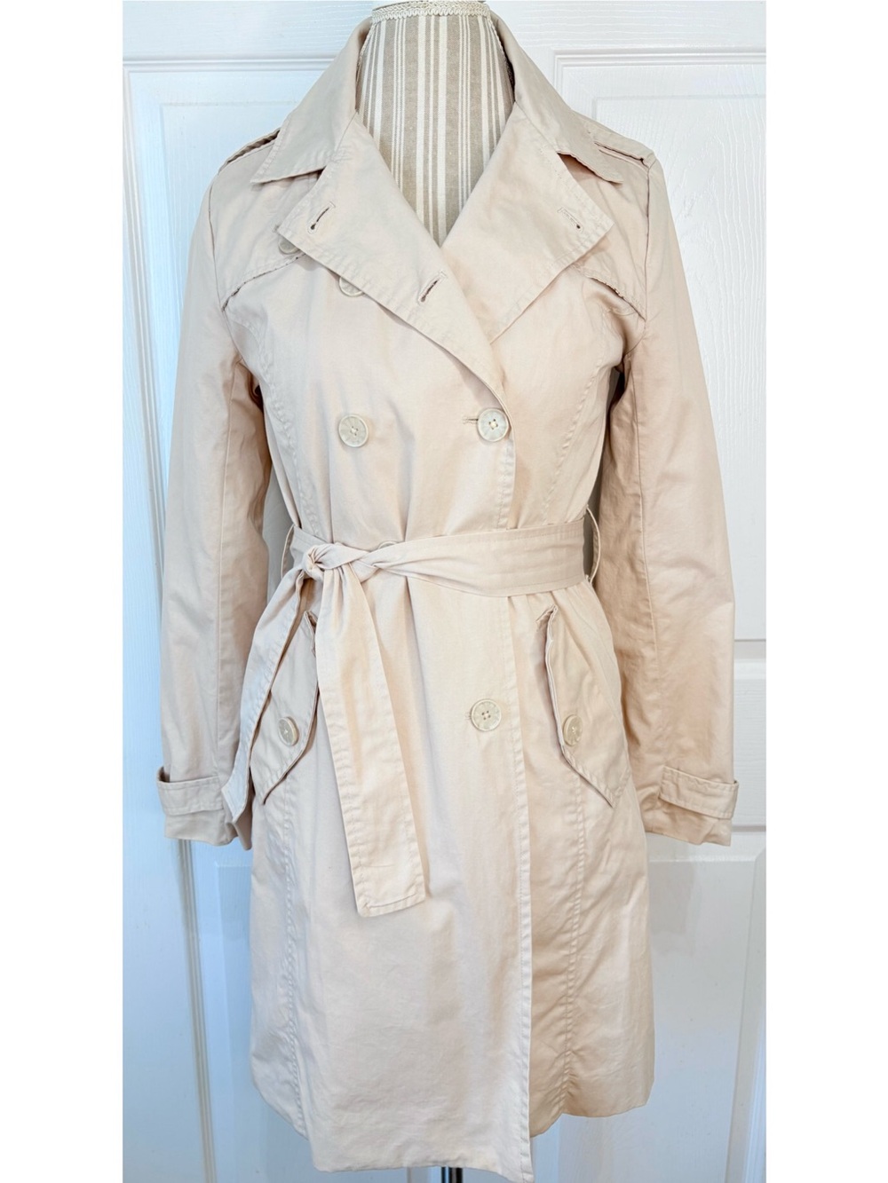 Cupcakes And Cashmere Tan Belted 100% Cotton Short Trench Overcoat Size XS